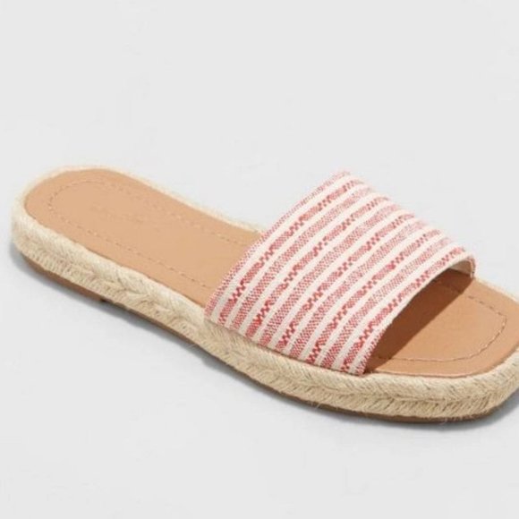 Universal Thread Maren Square Toe Espadrille Slide Sandals Red 11 - Picture 2 of 4